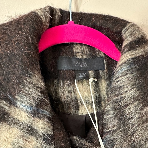 NWT Zara Plaid Jacket Wool Blend Cropped Black White Brown Shacket Women S 6318 - Picture 10 of 13